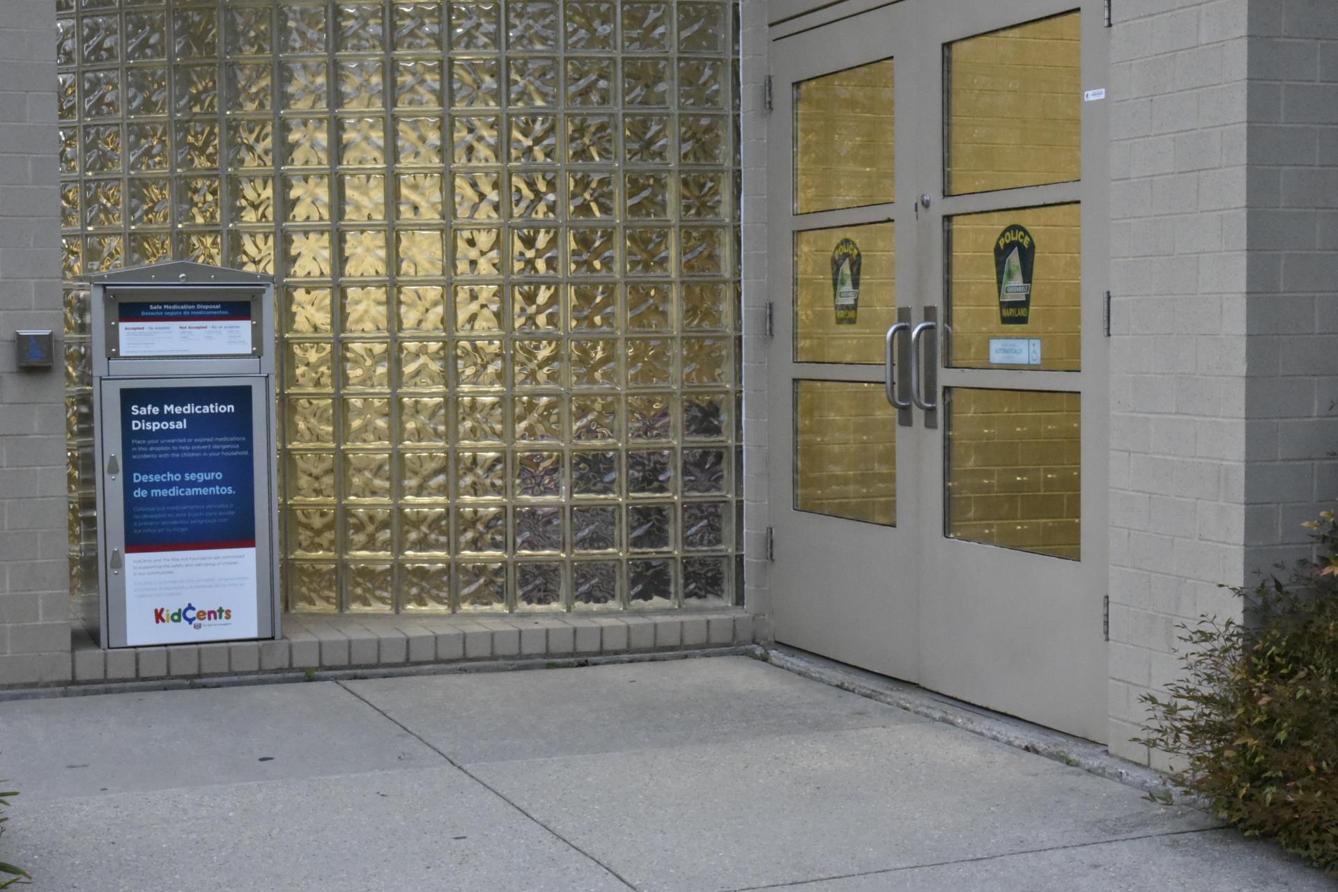 Metal box labeled "Safe Medication Disposal"