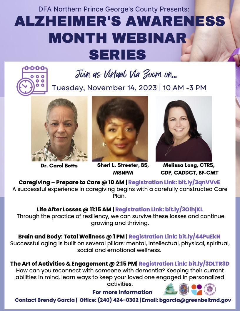 DFA Webinar Series Flier Alzheimer's Month