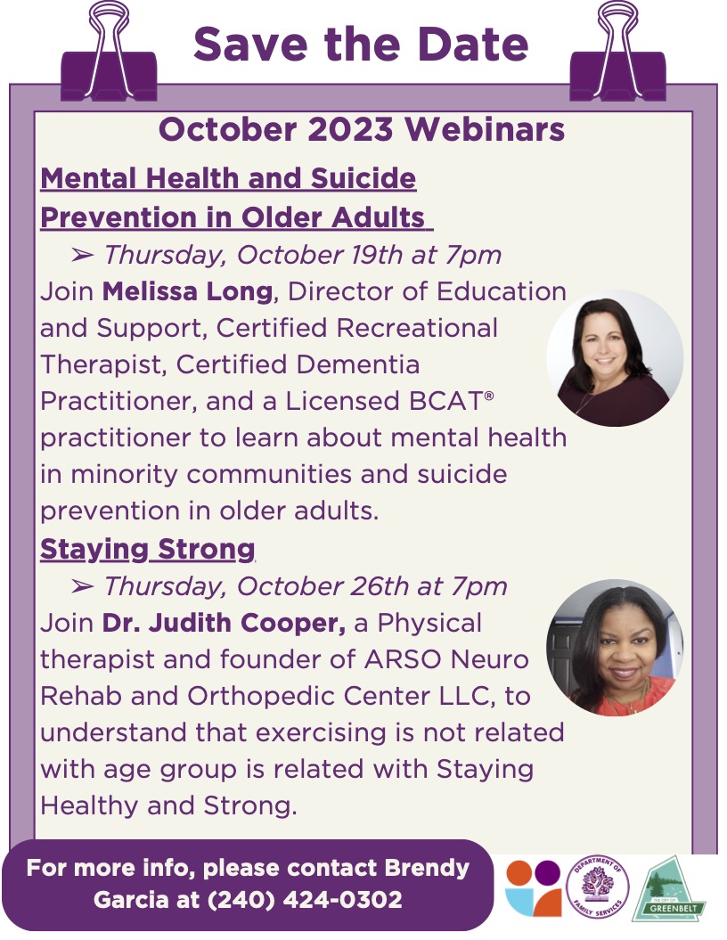 October 2023 Webinars (Mental Health and Suicide Prevention in Older Adults)