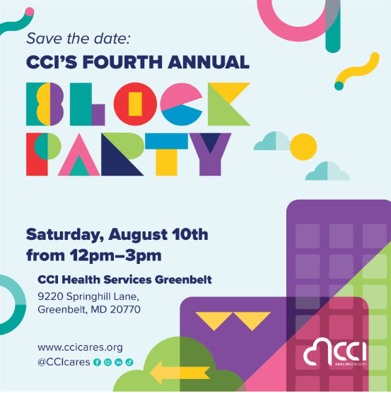 CCI Block Party Invitation August 10, 2024 from 12 pm-3 pm