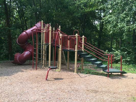 Jungle gym with tall twisty slide